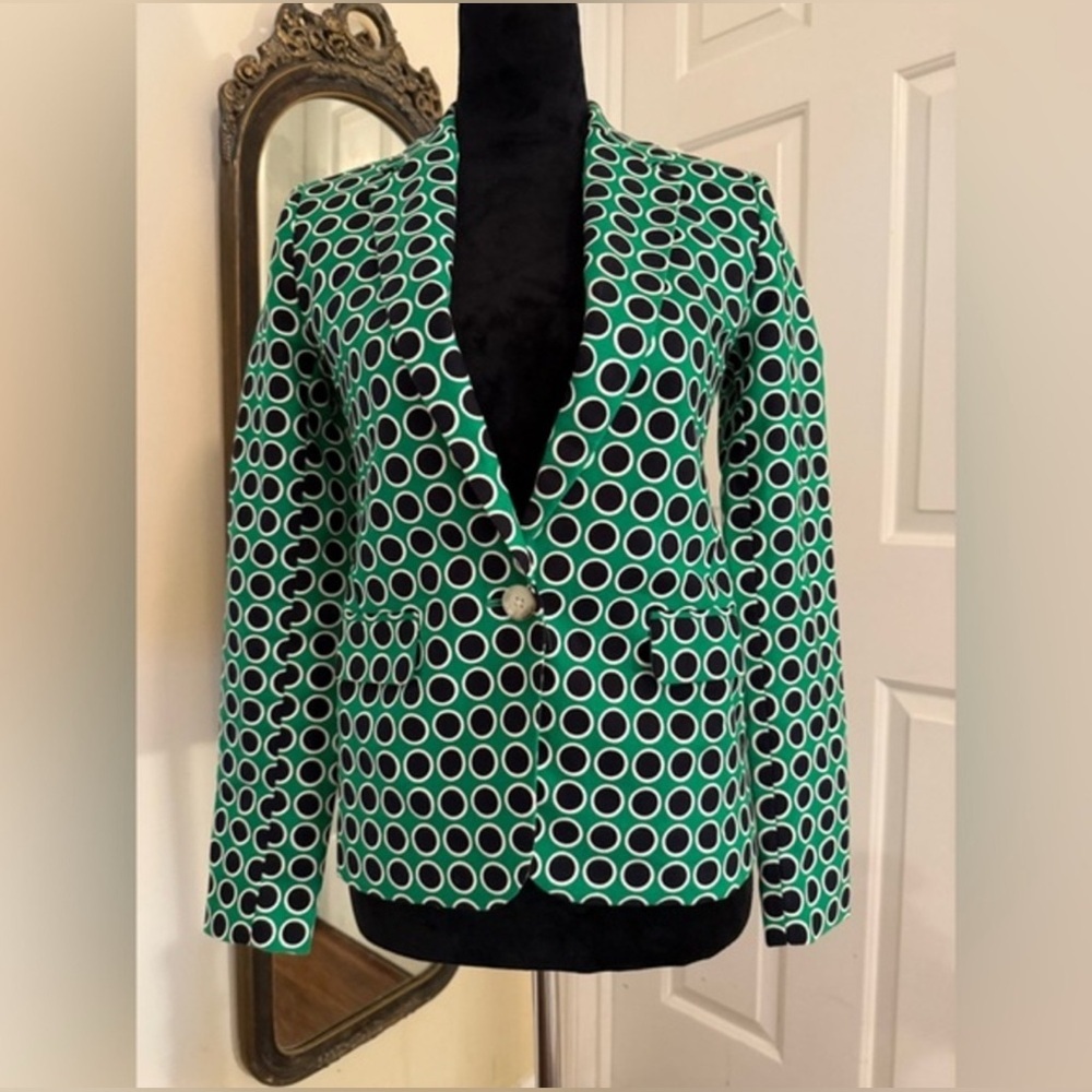 Michael Kors Blazer Jacket MK Green Black White Polka Dot - Picture 8 of 8